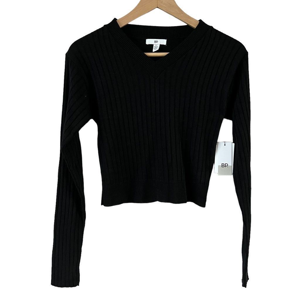 BP ribbed v neck cropped sweater ladies size xs black